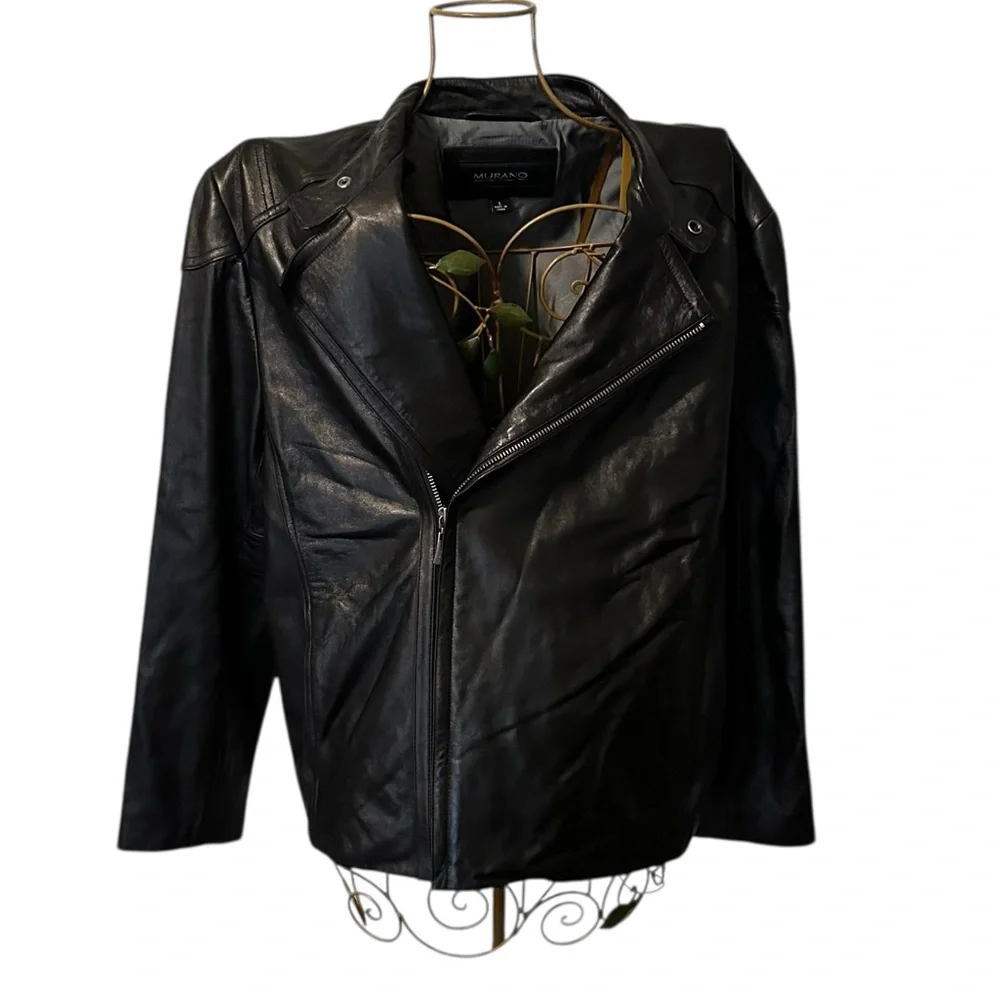 Murano Luxury Lambskin Leather Moto Jacket - Black - Men’s Size Large
